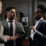A group of solicitors stood together in an office